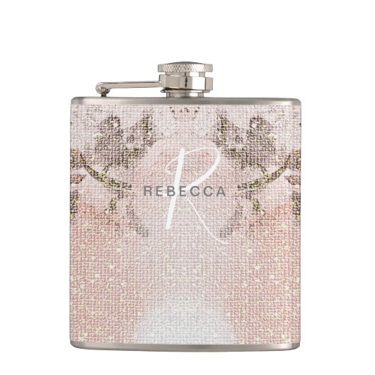 Romantische roze bloemige monogramfles heupfles (Voorkant)