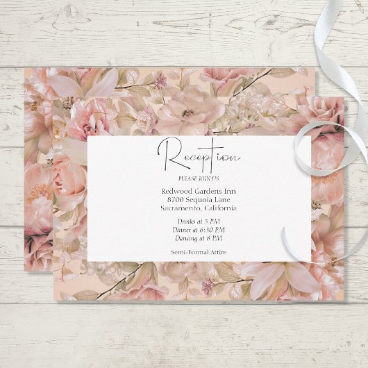 Romantische Roze Blush Bloemen Monogram Boog Recep Informatiekaartje