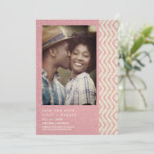 Romantische Roze Boho Textiel Textuur Zig Zag Foto Save The Date (Staand voorkant)