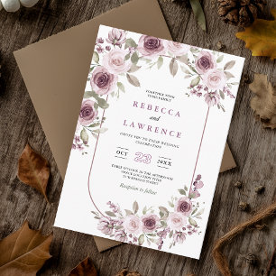 Romantische roze bordeaux botanische bruiloft kaart