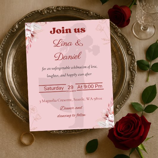 Romantische roze bruiloft uitnodiging. kaart