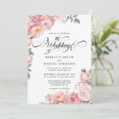 Romantische Roze Calligrafie Bloemenbruiloft Kaart (Staand voorkant)