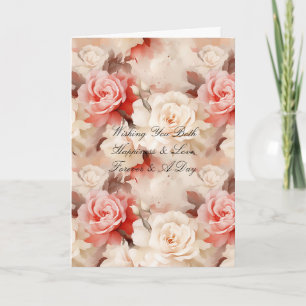 Romantische Roze Crème Rozen Bloemige Bruiloft Kaart
