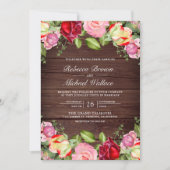 Romantische Roze en Rode Rozen QR Code Houten Brui Kaart (Voorkant)