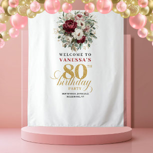 Romantische Roze Gouden 80e Verjaardag Banner Wandkleed