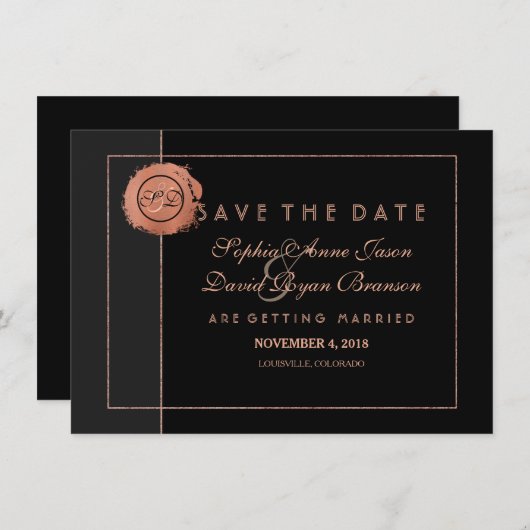 Romantische Roze Gouden Glitter Monogram Save The Save The Date (Voorkant / Achterkant)