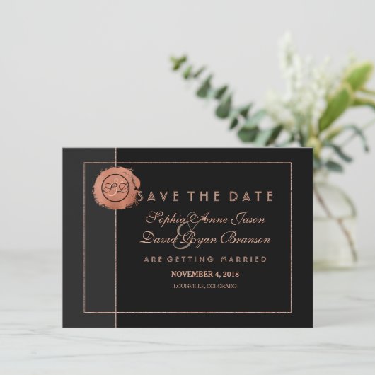 Romantische Roze Gouden Glitter Monogram  Save The Save The Date (Staand voorkant)