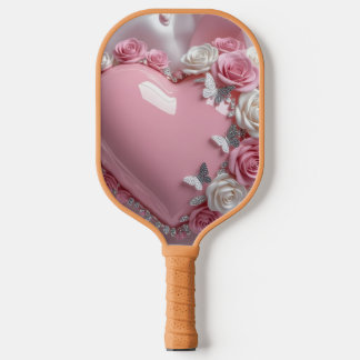 Romantische Roze Hart Roos & Vlinder Elegant  Pickleball Paddle