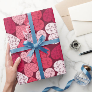 Romantische roze hart vorm puzzel cadeaupapier