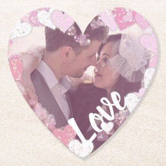 Romantische roze harten liefde aangepaste foto kartonnen onderzetters