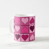 Romantische roze harten omhoog en omlaag koffiemok (Voorkant links)