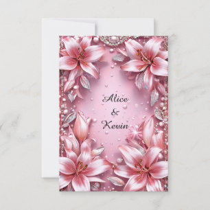 Romantische Roze Lelie Parel Bloemige Trouw 🌸💍💖 Kaart