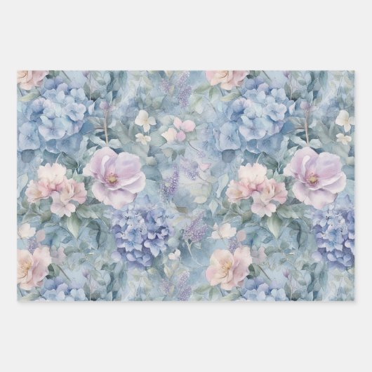 Romantische Roze Paarse Bloemige Bruiloft Inpakpapier Vel (Voorkant)