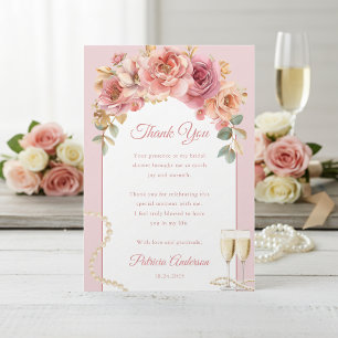 Romantische Roze Parels & Prosecco Bruidsfeest Bedankkaart