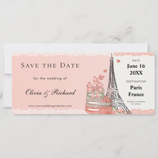 Romantische Roze Parijs Boarding Pass Save the Dat Kaart (Voorkant)