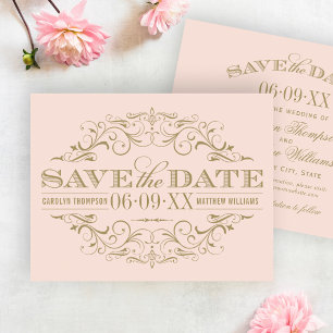 Romantische Roze Perzik Gouden Bloeiende Trouw Save The Date