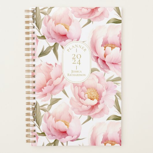 Romantische Roze Pioen Planner (Voorkant)
