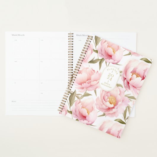 Romantische Roze Pioen Planner (Display)