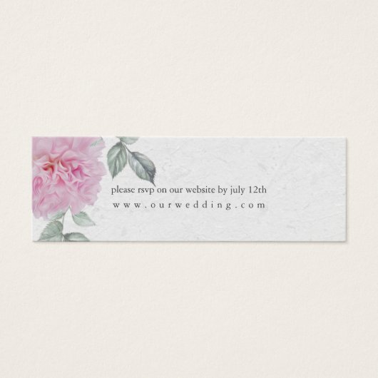 Romantische roze pioenen bruiloft website RSVP Mini Visitekaartjes (Voorkant)
