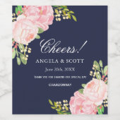 Romantische roze pioenrozen op blauwe wijnlabels wijn etiket (Enkel label)