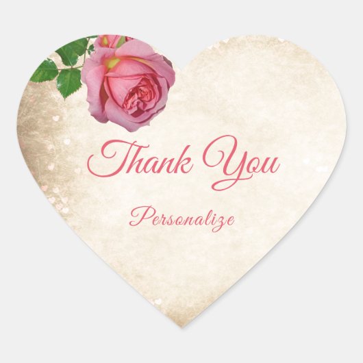 Romantische roze roos dank u personaliseren hart sticker (Voorkant)