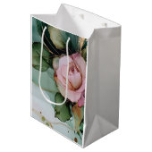 Romantische Roze Roos Witte Gouden Bloemen Bruidsf Medium Cadeauzakje (Voorkant Gekanteld)