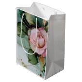 Romantische Roze Roos Witte Gouden Bloemen Bruidsf Medium Cadeauzakje (Achterkant Gekanteld)