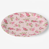 Romantische Roze Roze Bloemen Wegwerp Papier Borde Papieren Bordje (Gekanteld)