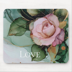 Romantische Roze Roze Gouden Bloemige Liefde Muismat