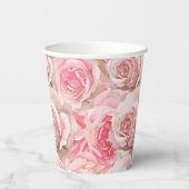Romantische Roze Rozen Bloemige Bruiloft Papieren Bekers (Achterkant)