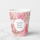 Romantische Roze Rozen Bloemige Bruiloft Papieren Bekers (Voorkant)