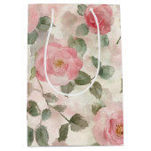 Romantische Roze Rozen Bloemrijke Bruidsdouche Medium Cadeauzakje (Voorkant)