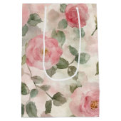 Romantische Roze Rozen Bloemrijke Bruidsdouche Medium Cadeauzakje (Achterkant)