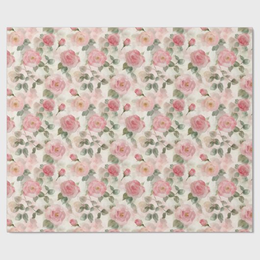 Romantische Roze Rozen Bloemrijke Bruidsuitnodigin Cadeaupapier (Vlak)