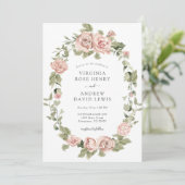 Romantische  roze rozen bruiloft kaart (Staand voorkant)