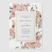 Romantische roze rozen en goud | Bruiloft Vellum Uitnodigingen (Voorkant)