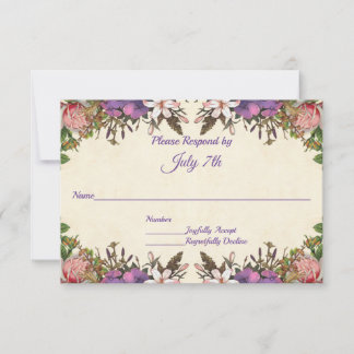Romantische roze rozen en Paarse Petals Wedding RS RSVP Kaartje