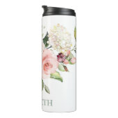 Romantische Roze Rozen Floral gepersonaliseerd Thermosbeker (Geroteerd rechts)
