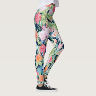 Romantische roze rozen floreel blauw design leggings