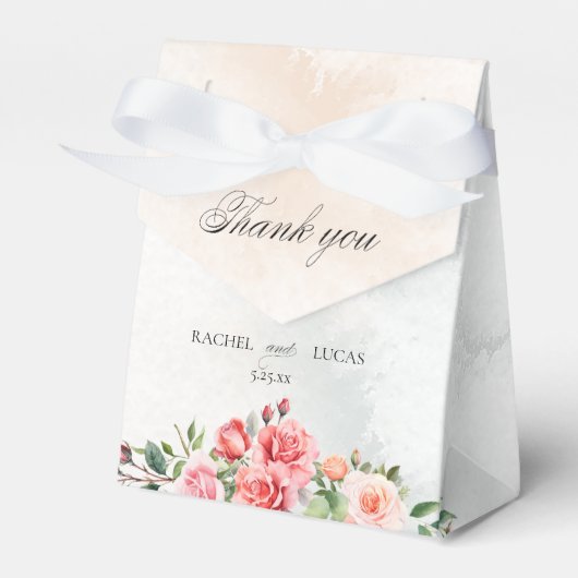 Romantische roze rozen & kalligrafie Dank u Bedankdoosjes (Voorkant Zijde)