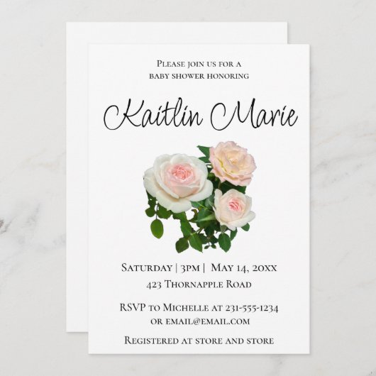 Romantische roze rozen roze bloemenbaby meisje dou kaart (Voorkant / Achterkant)