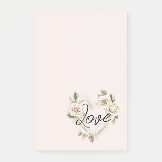Romantische Roze Rozen Veren Hart Liefde Post-it® Notes (Voorkant)