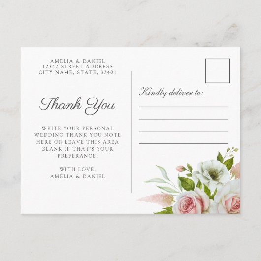 Romantische Roze Rozen Waterverf Dank u Briefkaart (Achterkant)