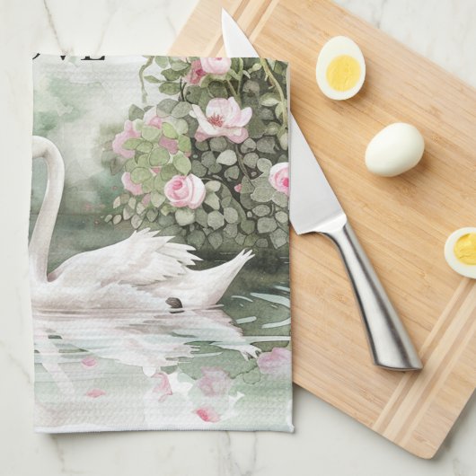 Romantische Roze Rozen Zwanenmeer Bloemrijke Bruid Theedoek (Quarter Fold)