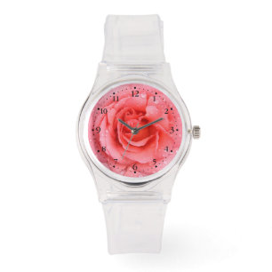 Romantische roze rozenwaterdruppels horloge