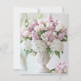 Romantische Roze Sering en Witte Hortensia Valenti Feestdagenkaart