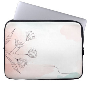 Romantische Roze Waterverf Floral Laptop Sleeve