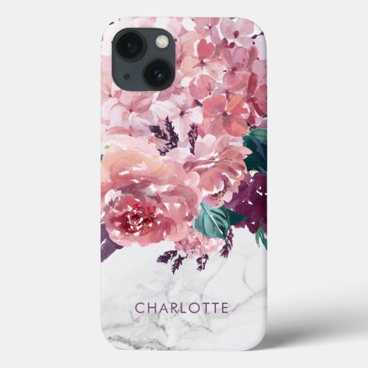 Romantische Roze Waterverf Floral Marble Case-Mate iPhone Case (Achterkant)