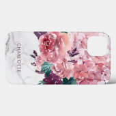 Romantische Roze Waterverf Floral Marble Case-Mate iPhone Case (Achterkant (horizontaal))