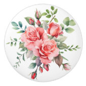 Romantische Roze Waterverf Rozen Keramische Knop (Voorkant)